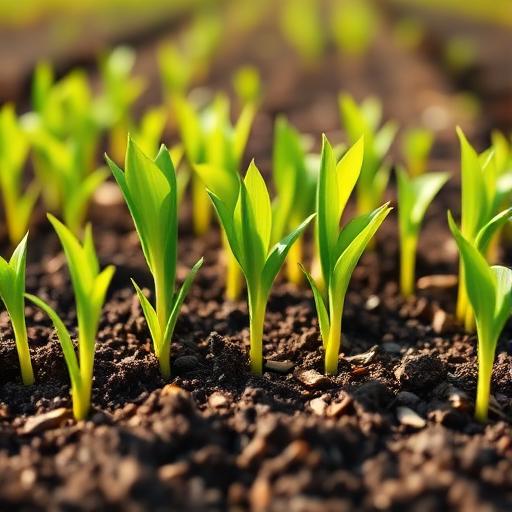 Young crop seedlings representing agricultural product testing