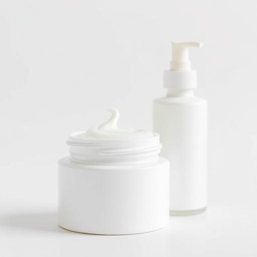 Cosmetic cream jar and bottle representing cosmetic and dermatological testing